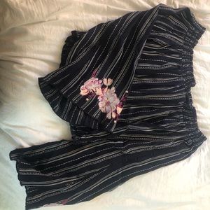 Navy and White Striped Off The Shoulder Shirt